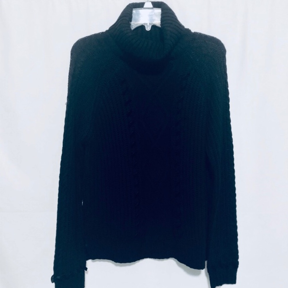 ALYA Ribbon Sweater, BLACK SWEATER WITH VELVET RIBBON TRIM DETAIL M